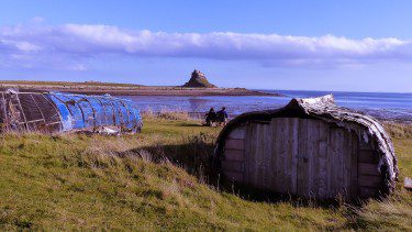Lindisfarne Castle and fisherman's hut