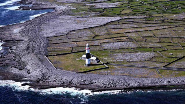 The Inisheer Lighthouse, on the Aran Islands off the coast of Galway Bay, Ireland