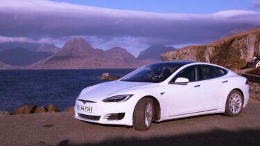 A Whitecar Tesla at Elgol on the Isle of Skye