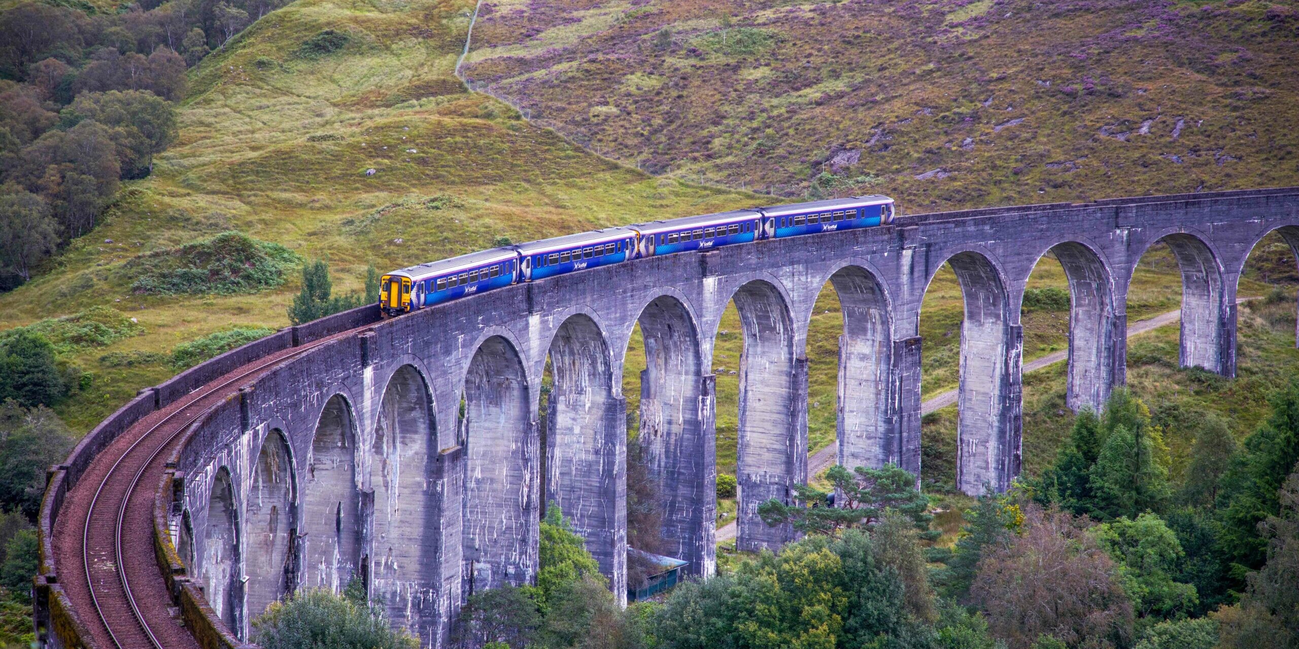 Scotrail Train going over the Glenfinnan Viaduct