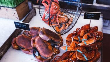 Fresh crabs and lobster on sale at the Jersey Fish market.