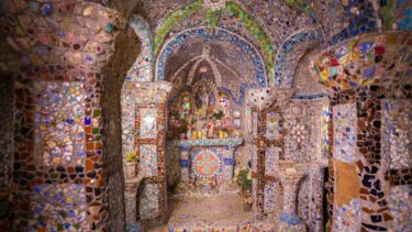 The colourful interior of Guernsey's Little Chapel, Channel Islands.