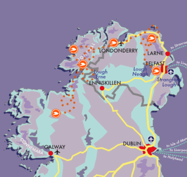 Map of Ireland for 'Ireland's Greatest Road Trips' holiday.