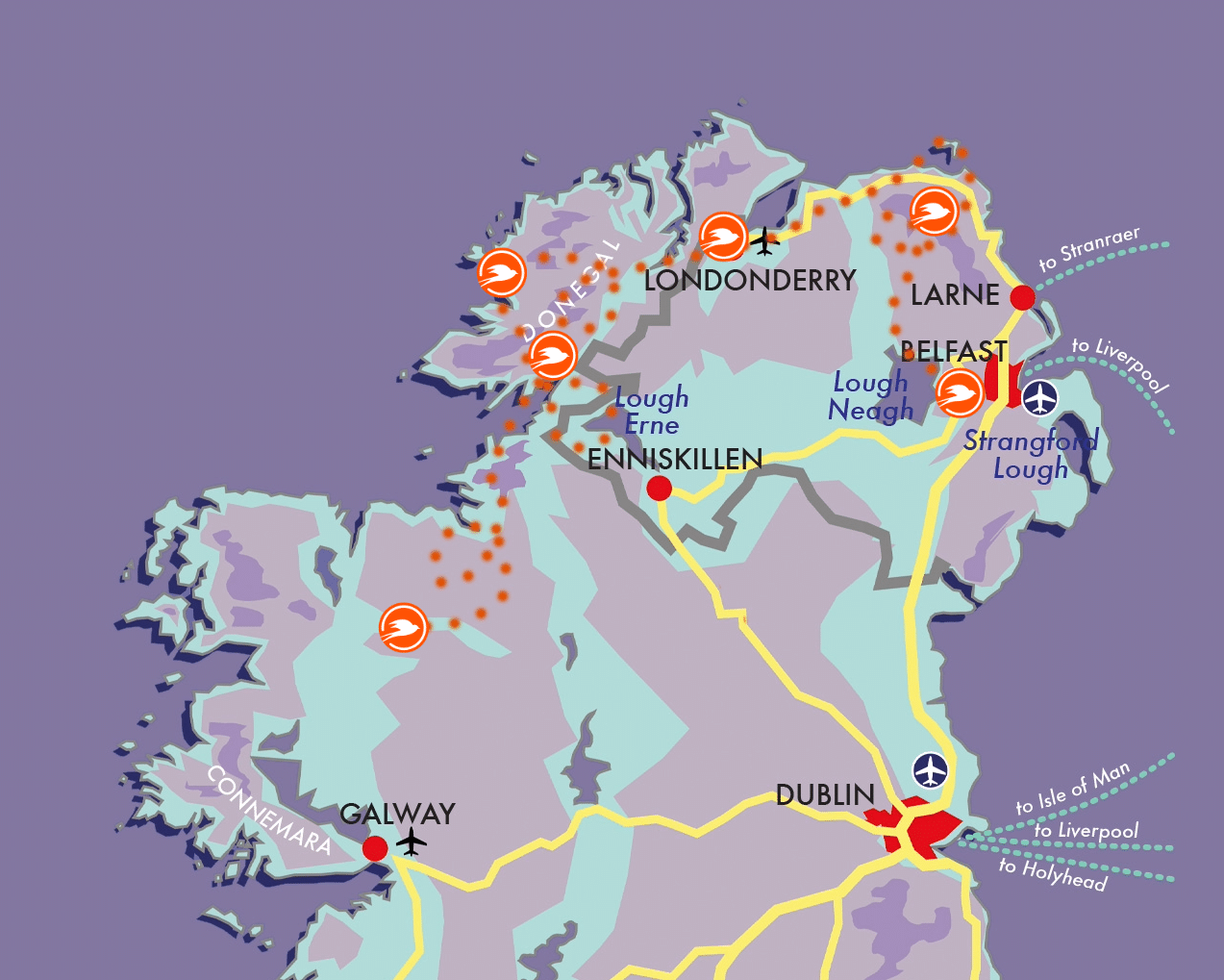 Map of Ireland for 'Ireland's Greatest Road Trips' holiday.