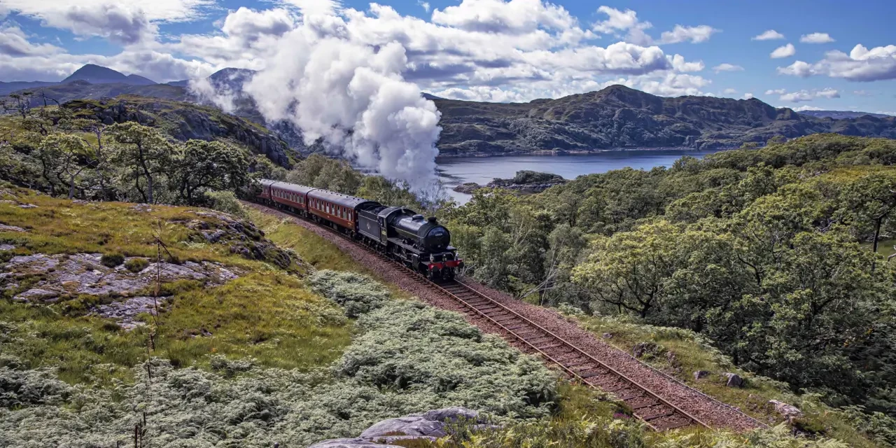 The Jacobite Express Steam Train in Beasdale, Scotland.